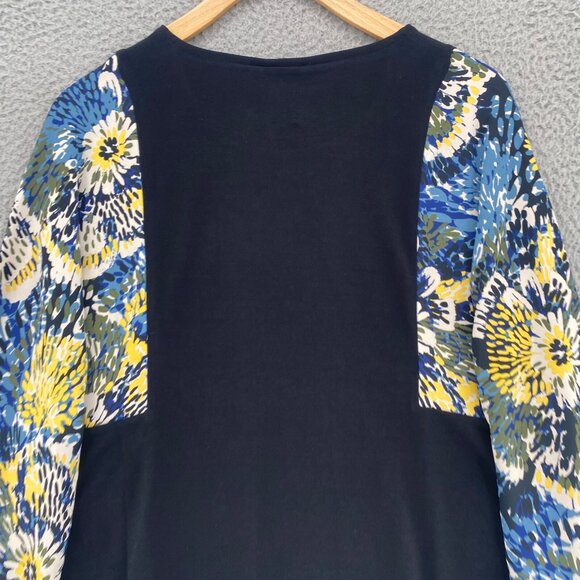 Chicos Top Womens 0 US Small Black Blue Floral Drops Bishop Long Sleeve Knit NWT - Picture 4 of 11